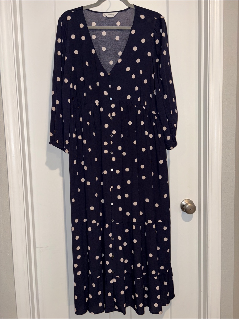 Seraphine Womens Maternity size 10 Navy & Cream Polka Dots Dress